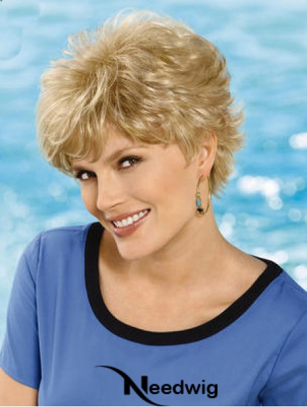 6 inch Cheap Wavy Layered Blonde Short Wigs