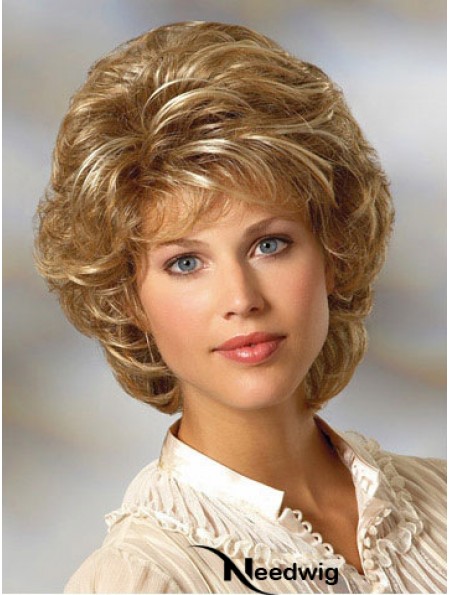 Curly Blonde Wig Classic Cut Chin Length With Capless