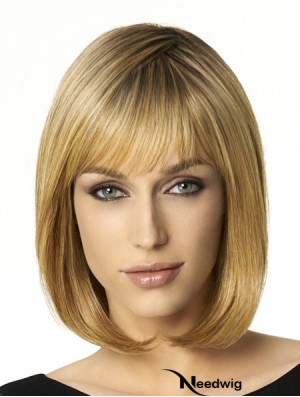 Shoulder Length Bobs 12 inch Straight Blonde Medium Wigs