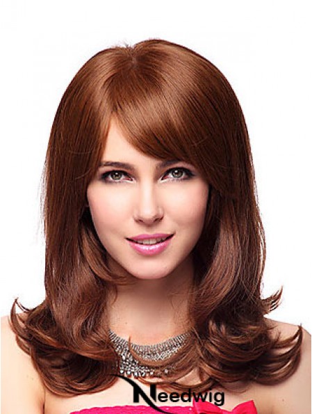 Shoulder Length With Bangs 20 inch Wavy Auburn Medium Wigs