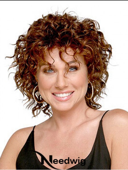 Shoulder Length Layered 13 inch Curly Auburn Medium Wigs