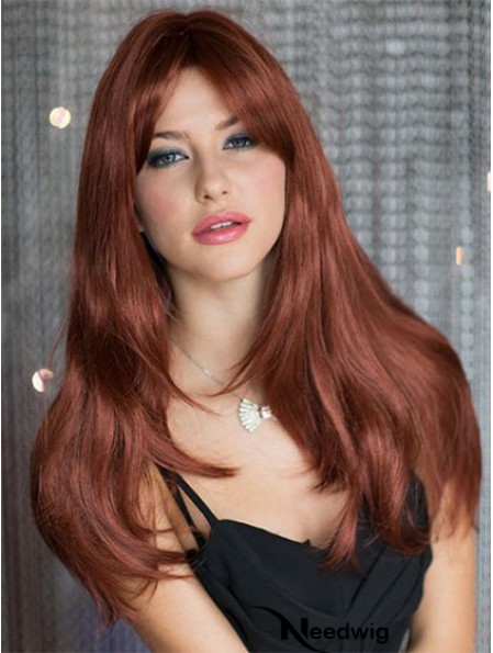 Cheap Auburn Straight With Bangs Capless Long Wigs