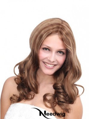 No-Fuss Brown Wavy Without Bangs 100% Hand-tied Long Wigs