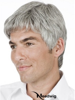 Grey Straight Short Remy Human 100% Hand Tied Mens Wig Shop 