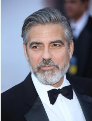 Lace Front Short Synthetic Bald Man Wig With Grey Hair