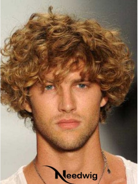 Blonde 8 inch Remy Human Curly Layered Lace Front Mens Wigs