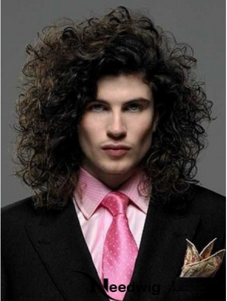 Black Synthetic Lace Front 14 inch Curly Long Hair Wigs For Men