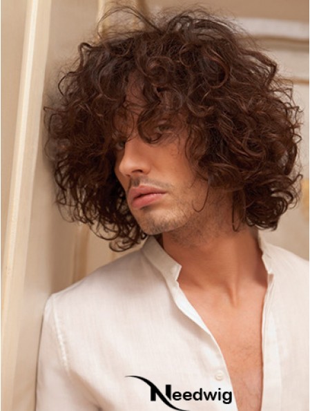 10 inch Remy Human Short Auburn Curly Capless Men Wigs