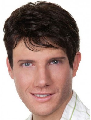 Black Short Straight Capless Remy Human Real Hair Wigs For Men 