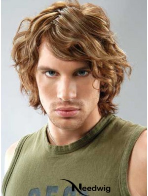 Lace Front Brown Remy Human Curly With Bangs Men's Wigs In UK