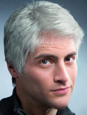 Synthetic Grey Straight Lacr Front Short Mens Blonde Wig