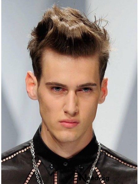 Remy Human 100% Hand Tied Cropped Straight Brown Wigs For Man In London