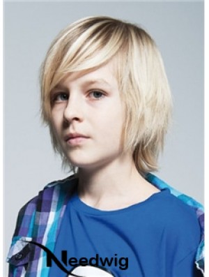 Straight Chin Length Blonde Remy Human Hair Capless Kids Wigs