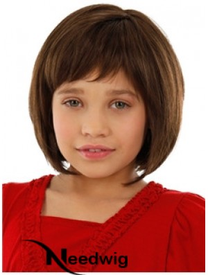 Straight Chin Length Auburn Remy Human Hair 100% Hand-tied Kids Wigs