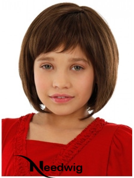 Straight Chin Length Auburn Remy Human Hair 100% Hand-tied Kids Wigs