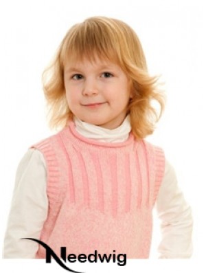 Wavy Shoulder Length Blonde Remy Human Hair 100% Hand-tied Kids Wigs