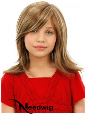 Childrens Wigs Blonde Color Shoulder Length Straight Style With Capless