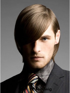 Brown Chin Length Remy Human Straight Wig For Man