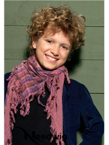 Curly Short Blonde Synthetic Capless Kids Wigs