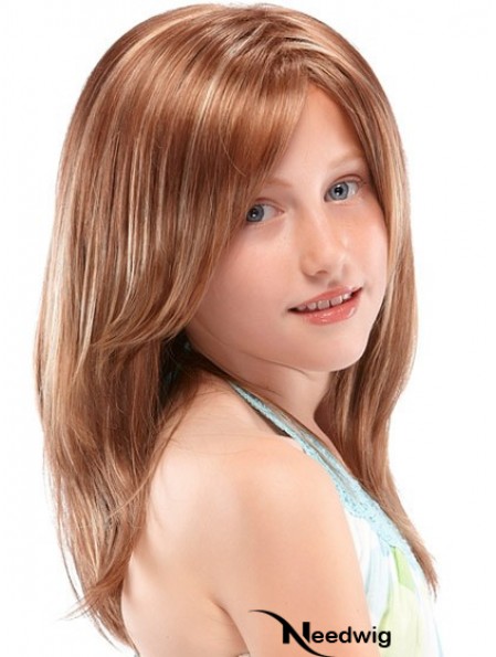 Kids Wigs 100% Hand Tied Straight Style Auburn Color Long Length