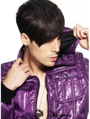 Remy Human Capless Short Straight Mens Hair Wigs