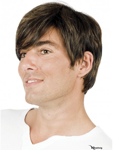 Brown Straight Short With Bangs Wigs For Men With Hair Loss