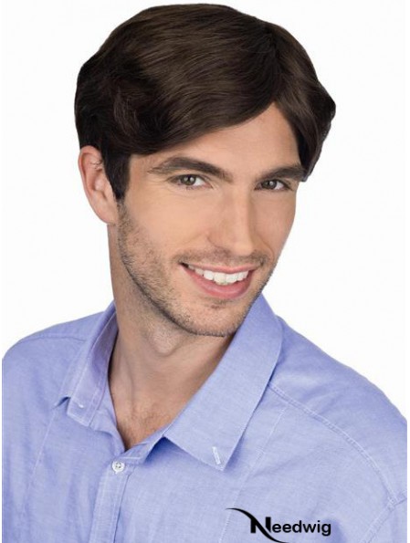 Brown Straight Remy Human 100% Hand Tied Professional Wig For Men