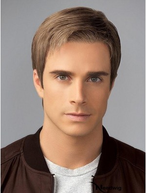 Straight Blonde Without Bangs 4 inch Wigs For Men