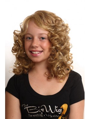 Curly Shoulder Length Blonde Synthetic Capless Kids Wigs