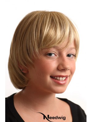 Straight Short Blonde Synthetic Capless Kids Wigs