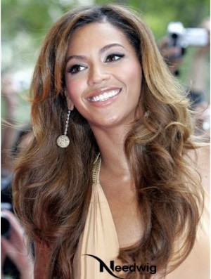 Beyonce Wig With Bangs Brown Color Long Length Wavy Style