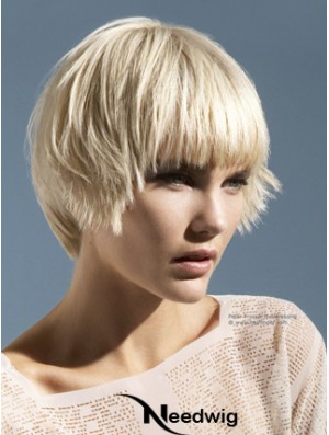 Monofilament Boycuts Short Straight 10 inch Platinum Blonde Convenient Fashion Wigs