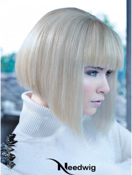 Lace Front Bobs Chin Length Straight 12 inch Platinum Blonde No-Fuss Fashion Wigs