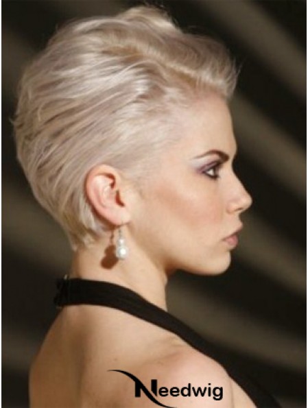 Capless Boycuts Short Straight 8 inch Platinum Blonde Affordable Fashion Wigs