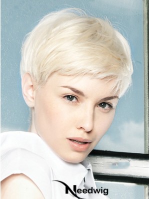Lace Front Wig Platinum Color Short Length Straight Style Boycuts