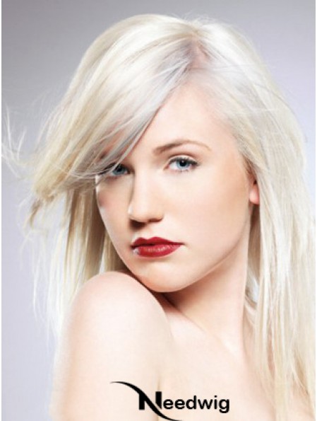 Capless With Bangs Long Straight 16 inch Platinum Blonde Convenient Fashion Wigs