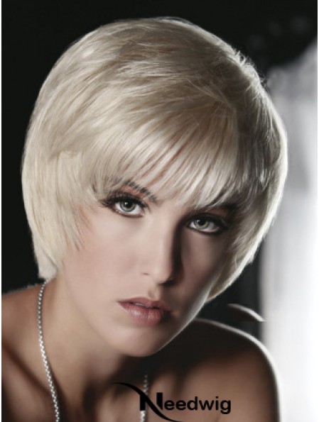 Monofilament Grey Short Straight 8 inch Platinum Blonde Great Fashion Wigs