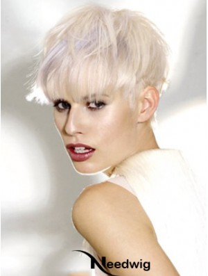 Monofilament Boycuts Short Straight 8 inch Platinum Blonde Ideal Fashion Wigs