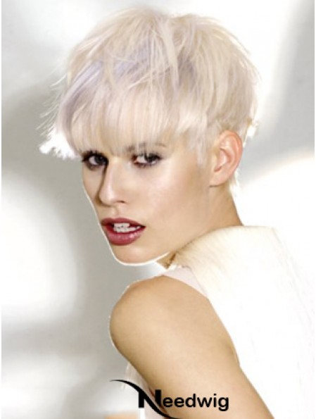 Monofilament Boycuts Short Straight 8 inch Platinum Blonde Ideal Fashion Wigs