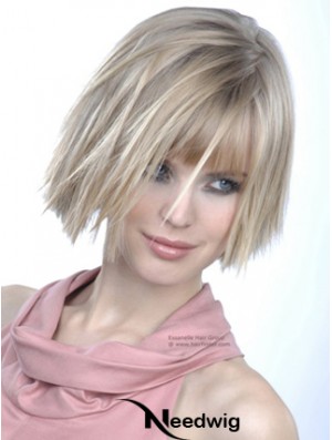 Monofilament Bobs Chin Length Straight 10 inch Platinum Blonde Good Fashion Wigs