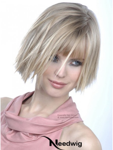 Monofilament Bobs Chin Length Straight 10 inch Platinum Blonde Good Fashion Wigs