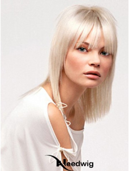 Lace Front With Bangs Shoulder Length Straight 14 inch Platinum Blonde No-Fuss Fashion Wigs