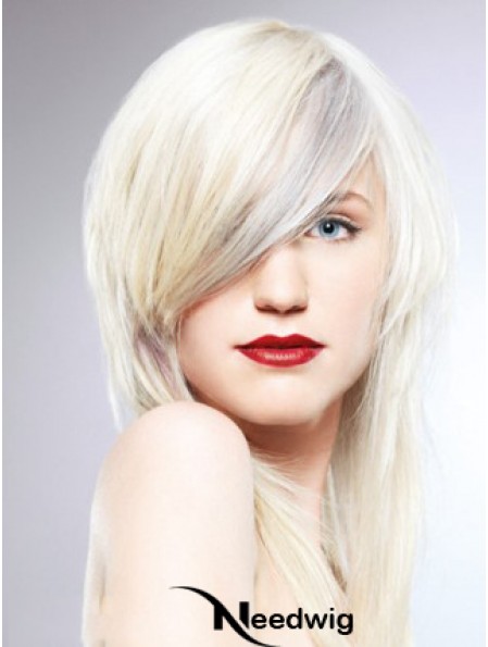 Lace Front With Bangs Long Straight 16 inch Platinum Blonde Fashionable Fashion Wigs