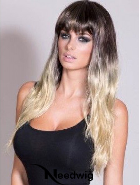 Flexibility Ombre/2 Tone Long Straight With Bangs 24 inch Human Lace Wigs