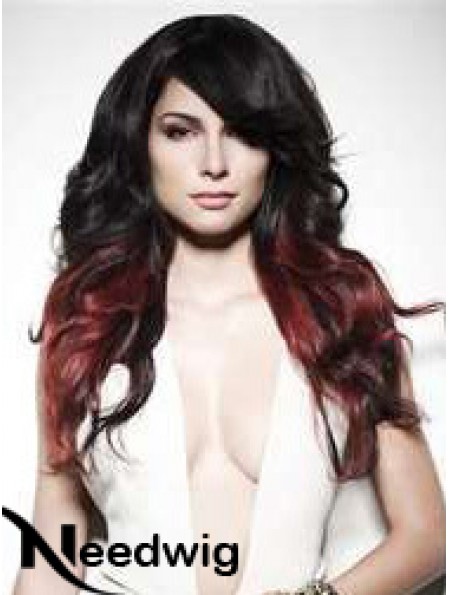 Stylish Ombre/2 Tone Long Wavy With Bangs 22 inch Human Lace Wigs