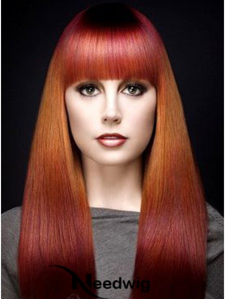 Popular Ombre/2 Tone Long Straight With Bangs 18 inch Human Lace Wigs