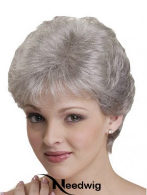 Short Grey Wigs With Synthetic Capless Straight Style