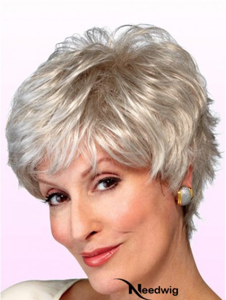 Wigs Elderly Lady Grey Style Short Length Wavy Style