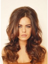 Long Wavy Human Hair Wigs Auburn Color