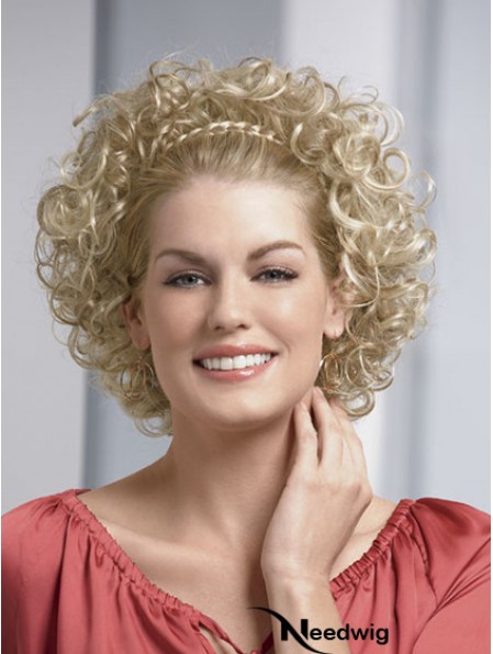 Chin Length Curly Blonde Fashionable Synthetic Half Wigs